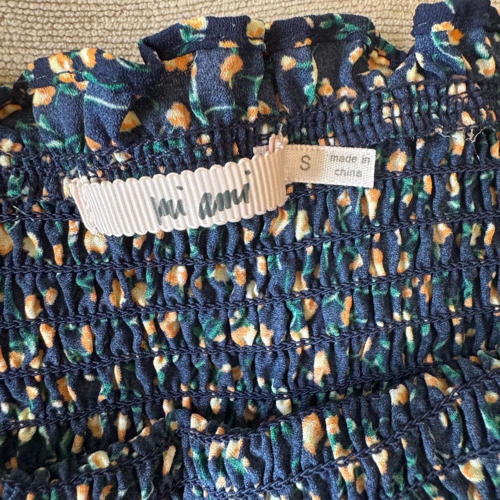 mi Ami Women’s S Navy Floral Off-Shoulder Smocked Maxi Dress - Picture 6 of 8